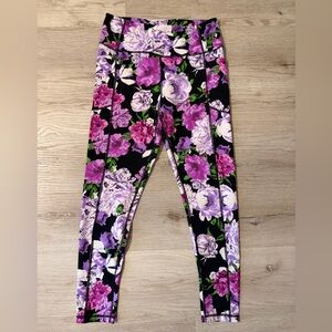 Victoria's Secret Black Leggings with Pink & Lavender Floral Print